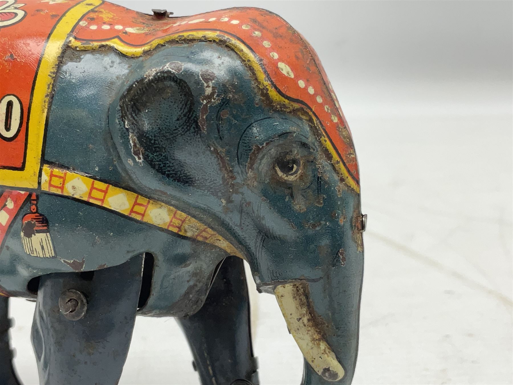 German Blomer and Schuler 'Jumbo' Elephant clockwork tinplate figure, marked 'D.R.P. DRGM Made in Germany', complete with key H9.5cm
