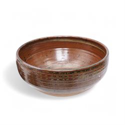 Collection of Winchcombe studio pottery, including various casserole dishes, two jugs and a large bowl, most with impressed marks, bowl D35cm (6)