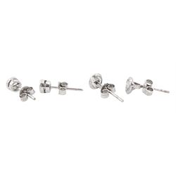 Pair of 9ct white gold white sapphire stud earrings and a similar pair of 9ct white gold cubic zirconia stud earrings, both stamped 375 