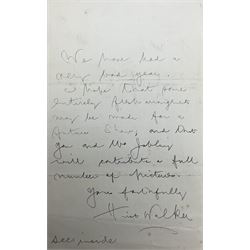 Hirst Walker (Staithes Group 1868-1957): two handwritten letters to fellow Staithes Group member Robert Jobling (1841-1923). 
The first, on York City and County Banking Co Ld Whitby headed paper, inscribed 'Dear Mr Jobling, I am extremely obliged for the 4/- postal order safely to hand. I only hope that another year I may have the pleasure of sending a cheque to you for pictures sold. I am sure you and Mrs Jobling have been most loyal to the Staithes Art Club. Faithfully yours, Hirst Walker.' 
The second being a copy of the Staithes Art Club Statement of Accounts for 1907, inscribed 'Dear Sir, I feel I hardly like to call on you and Mrs Jobling for the call of 2/- back now due from members of the Club. However - as you both paid your subscription - (tho' showing no work) - I feel you wish to be treated as are the other members. We have had another bad year. I hope that some entirely fresh arrangement mat be made for a future show; and that you and Mrs Jobling will contribute a full number of pictures. Yours faithfully, Hirst Walker. See inside.'