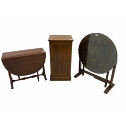 Bedside cabinet, Eastern tilt top table and a yew wood drop leaf