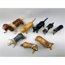 A group of Beswick dogs, to include Corgi, Old English Sheepdog, Golden Labrador, Black Labrador, Pointer, etc., plus a Coopercraft model of a spaniel. (8). 