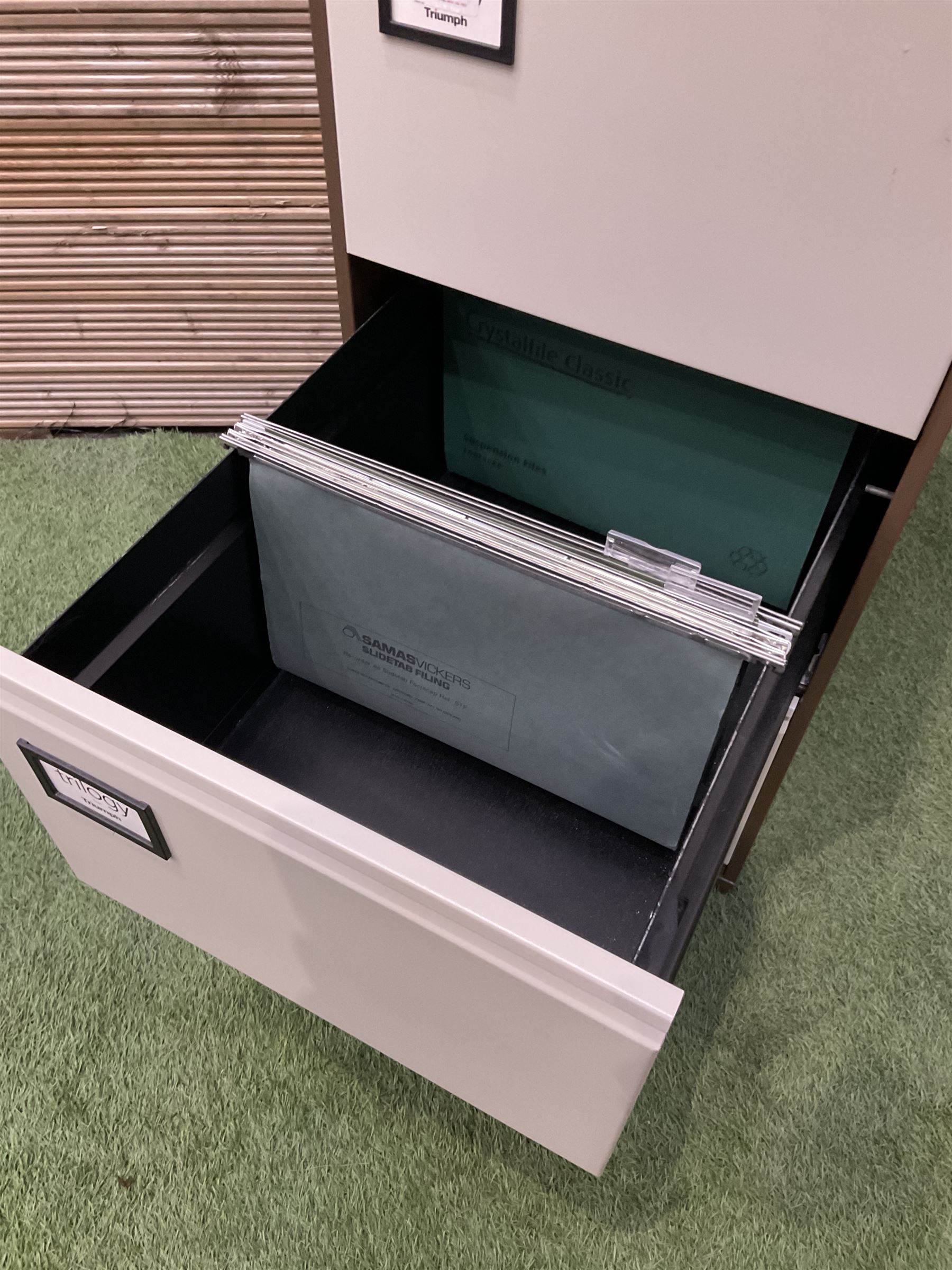 Triumph three drawer filing cabinet - THIS LOT IS TO BE COLLECTED BY APPOINTMENT FROM DUGGLEBY STORAGE, GREAT HILL, EASTFIELD, SCARBOROUGH, YO11 3TX