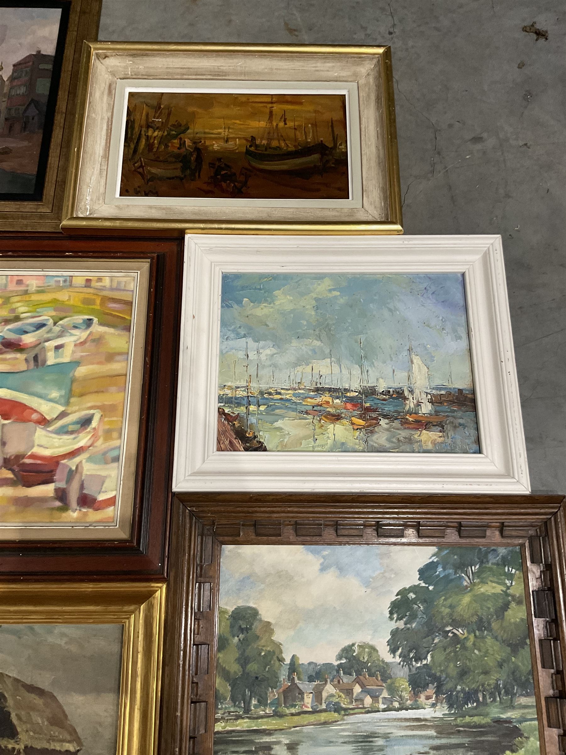 Collection of landscape oil paintings, artists including Byron Winston Warmby, Geoffrey Jenkinson, Valter Berzins, WL Crispe, Manner of Owen Bowen, and an Alan Yates watercolour (11)