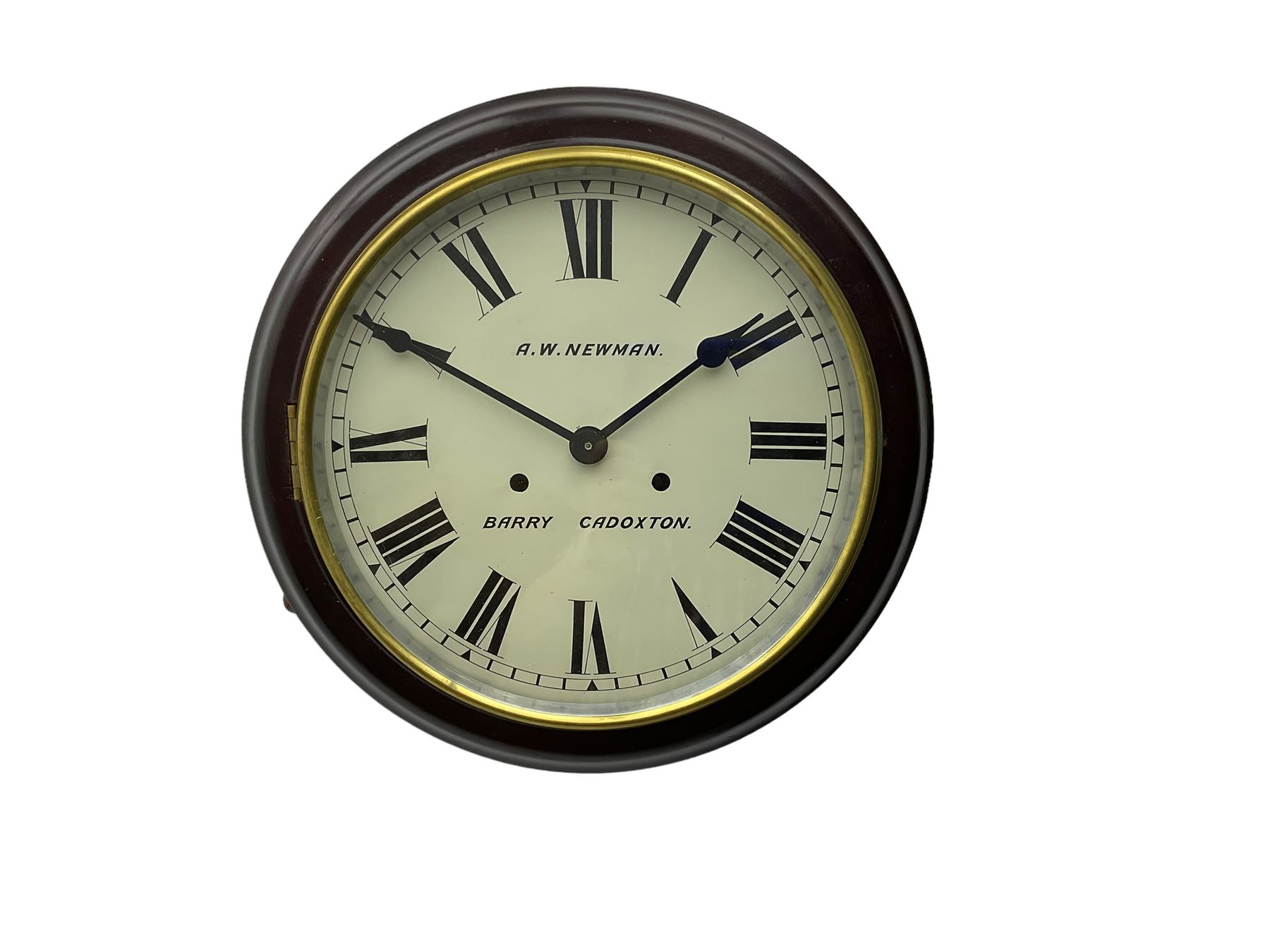 12” Wall clock A W NEWMAN BARRY CADOXTON inscribed on the dial. Quartz battery movement