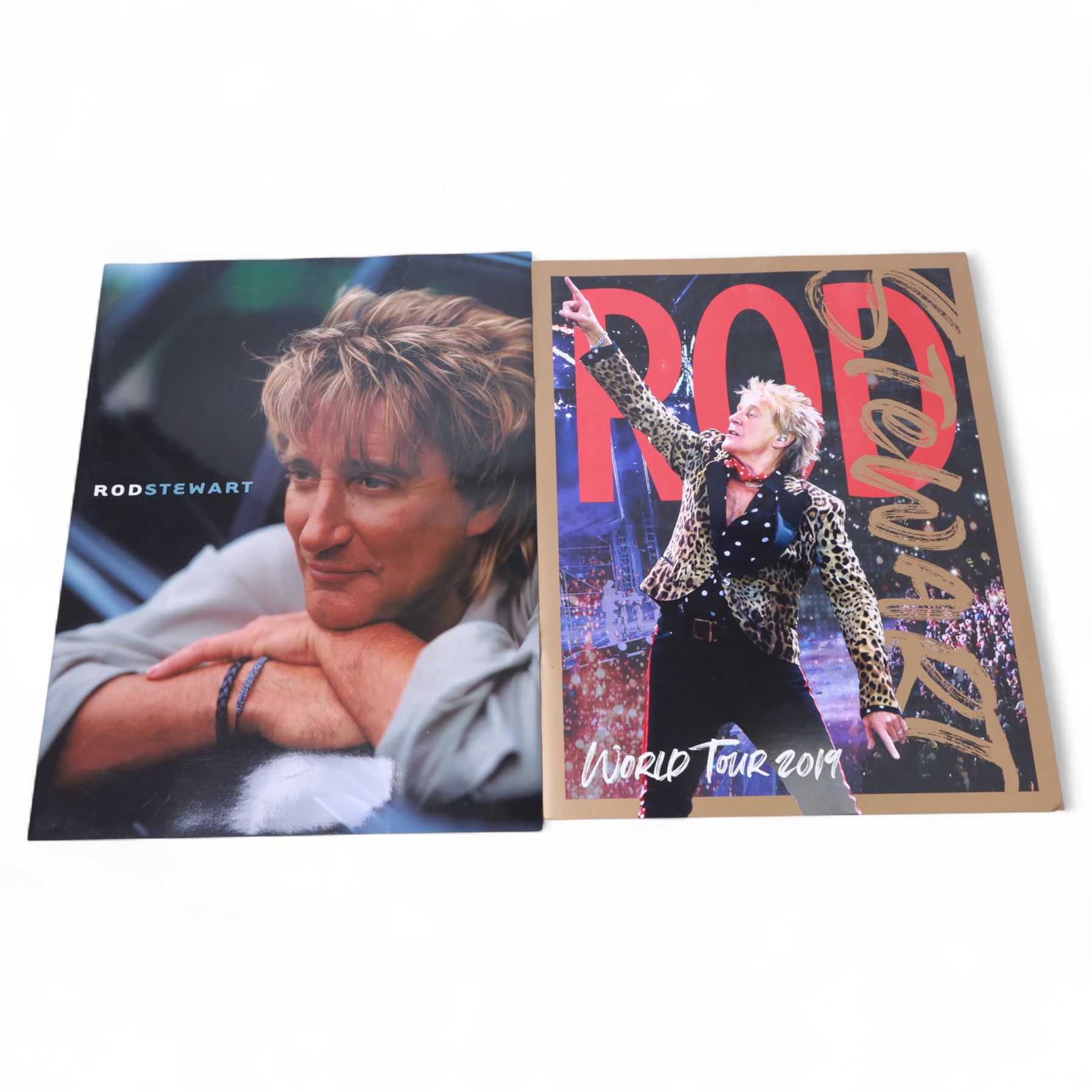 Rod Stewart memorabilia, including DVD sleeve 'Rod Stewart Live at Royal Albert Hall' signed by both Rod Stewart and Penny Lancaster, framed, tour programmes including 2019 world tour and a collection of Fan Club magazines