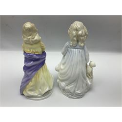 Seven Royal Doulton figures, to include Charity HN3087, Faith HN3082, Hope HN3061, Belle HN3703, etc, all with printed marks beneath