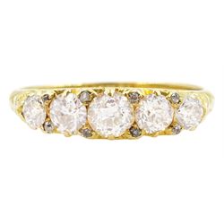 19th / early 20th century 18ct gold five stone old cut diamond ring, with diamond accents ...