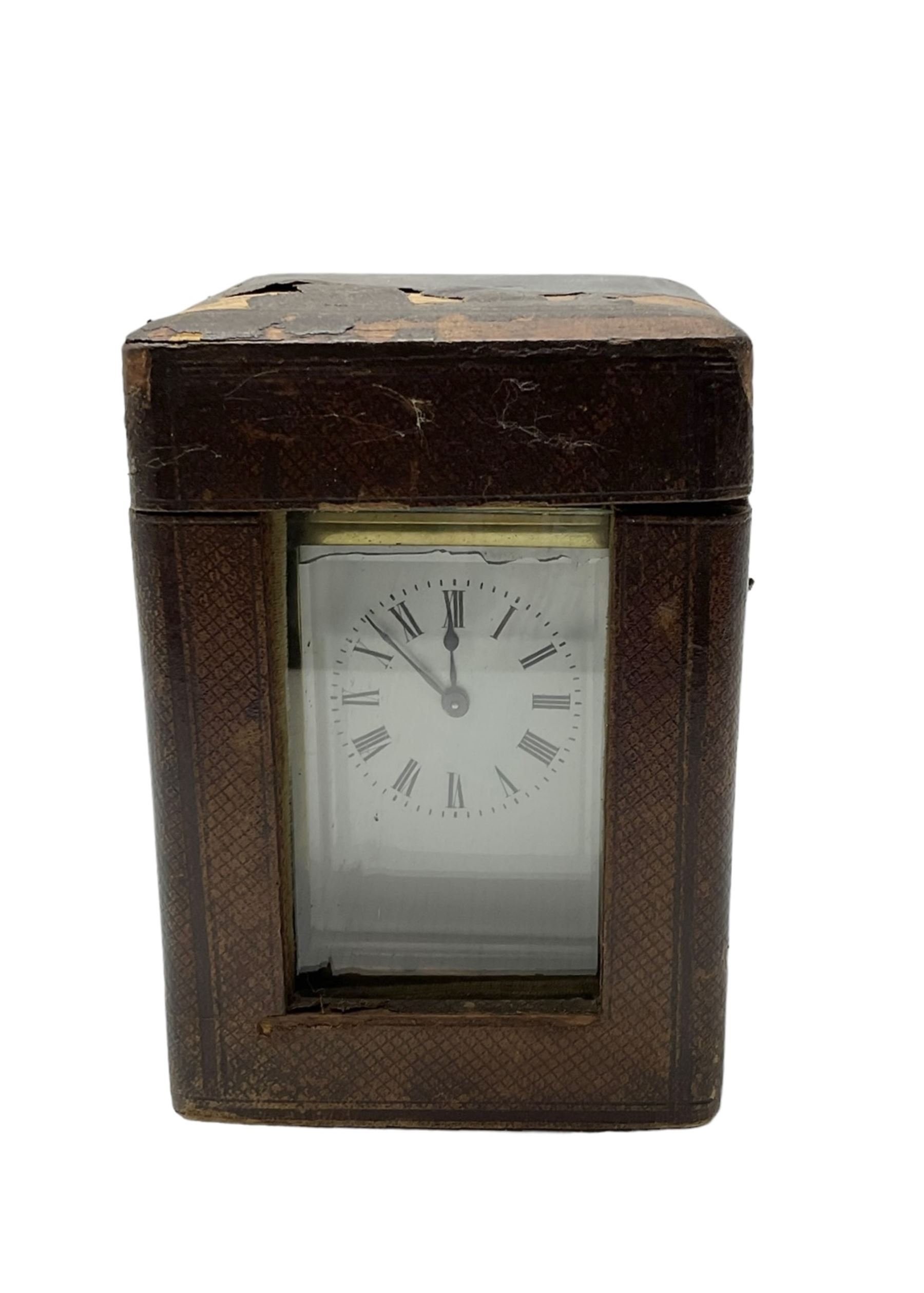 French - 19th century 8-day timepiece carriage clock with carrying case. Cylinder escapement.