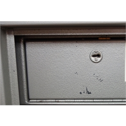  Haverburgh Engineering Ltd nine gun cabinet, single door with two locks, internal ammo box with single lock (W62cm, H153cm, D31cm) three keys including spares, with sapele finish panelled cabinet, two doors, plinth base (W72cm, H168cm, D39cm)   