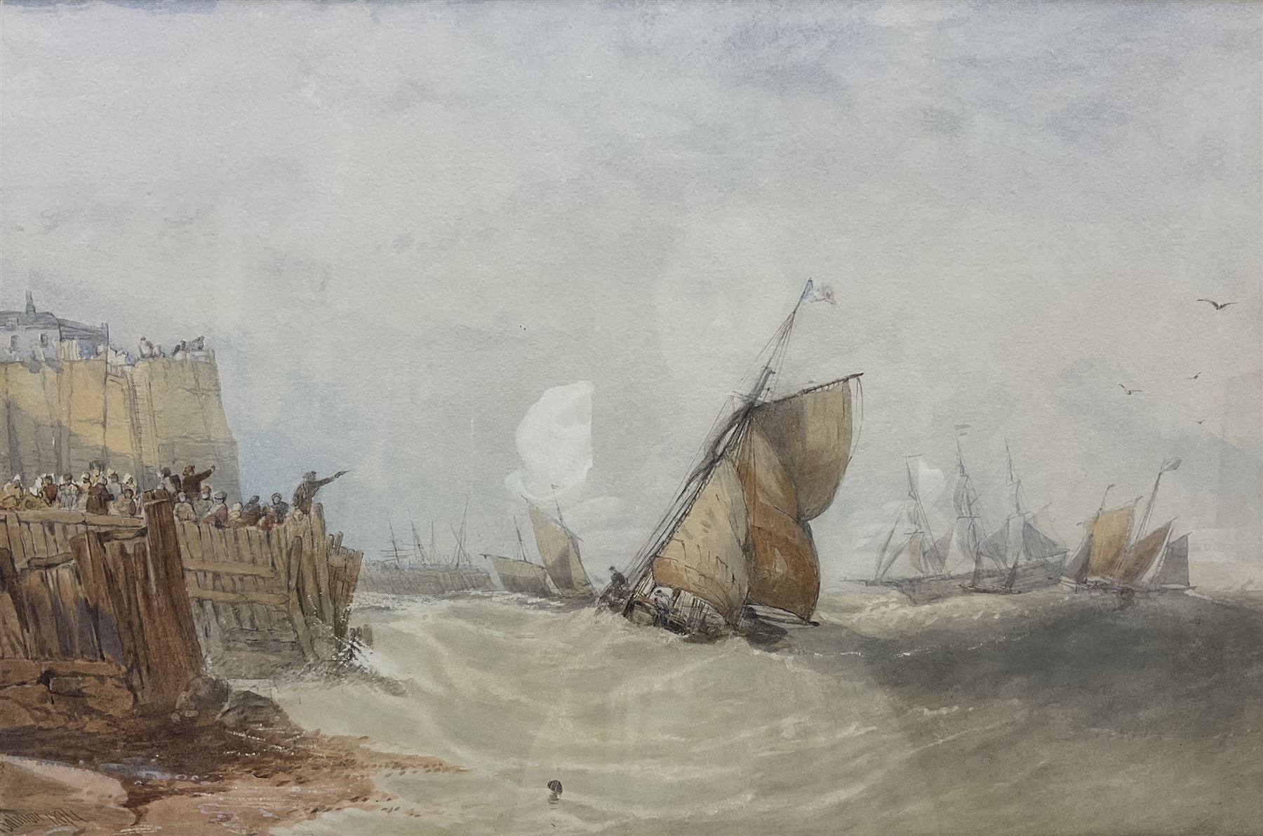  John Francis Salmon (British 1808-1886): Landing a Cutter at Bridlington, watercolour signed and dated 1874, 34cm x 51cm  