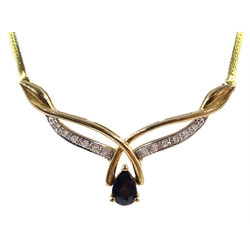  Gold sapphire and diamond necklace, hallmarked 9ct  