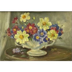 Owen Bowen (Staithes Group 1873-1967): Still Life of Flowers in a Vase, oil on board signed 35cm x 50cm