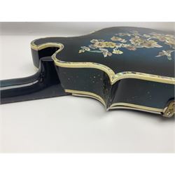 Eastern eight-string F-hole mandolin with blue sunburst finish and mother-of-pearl inlay of flowers and birds L69cm