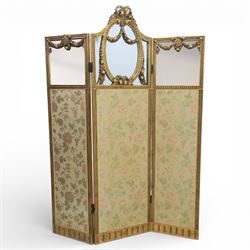 Late 19th century French Louis XIV style giltwood three fold dressing screen, each panel u...