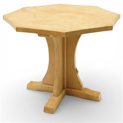 Mouseman - adzed light oak octagonal dining table, the adzed top with chamfered edge, on q...