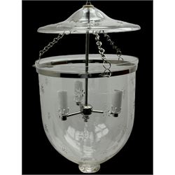 India Jane Interiors - pair of hallway glass bell jar ceiling lanterns, fitted with three branches, decorated with bevelled star motifs - ex-display/bankruptcy stock 