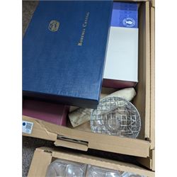 Dartingon glass decanter, togehter with nine other decanters Bohemia Crystal glassware etc in three boxes 