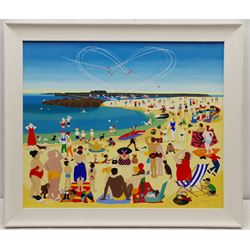 Julie Hine (British 20th Century): 'Summer at Lyme Regis', oil on board signed 50cm x 60cm