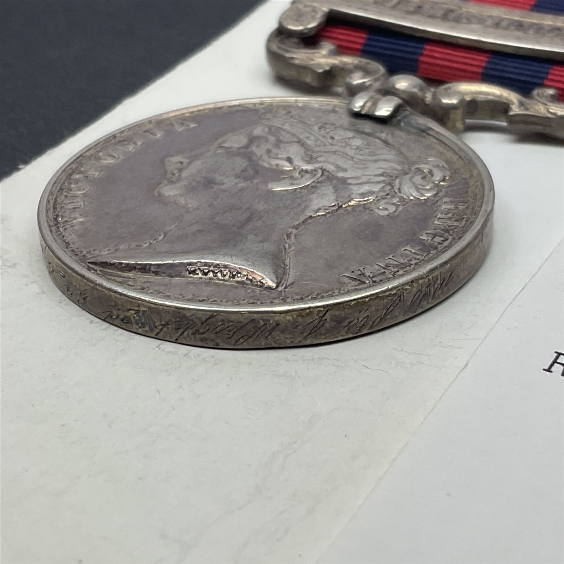 Victoria India General Service Medal 1854-95 with Burma 1885-7 clasp awarded to 1020 Pte. J. Wright 2nd Btn. Liverpool Regiment; with ribbon