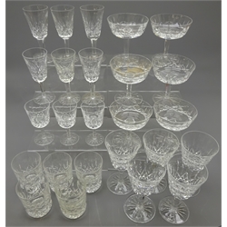  Waterford Lismore cut glass comprising five wine, three sherry and six port glasses, five tumblers and six comport dishes  