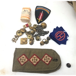  Royal Artillery Captains Khaki Drill trousers dated 1942, two shirts and a pair of shorts, putties, belts, buttons and various badges    
