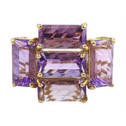 9ct gold five stone baguette cut amethyst ring, hallmarked