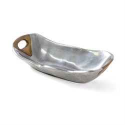 David Marshall Vide-Poche aluminium and brass brutalist tray, signed to handle, H6cm 