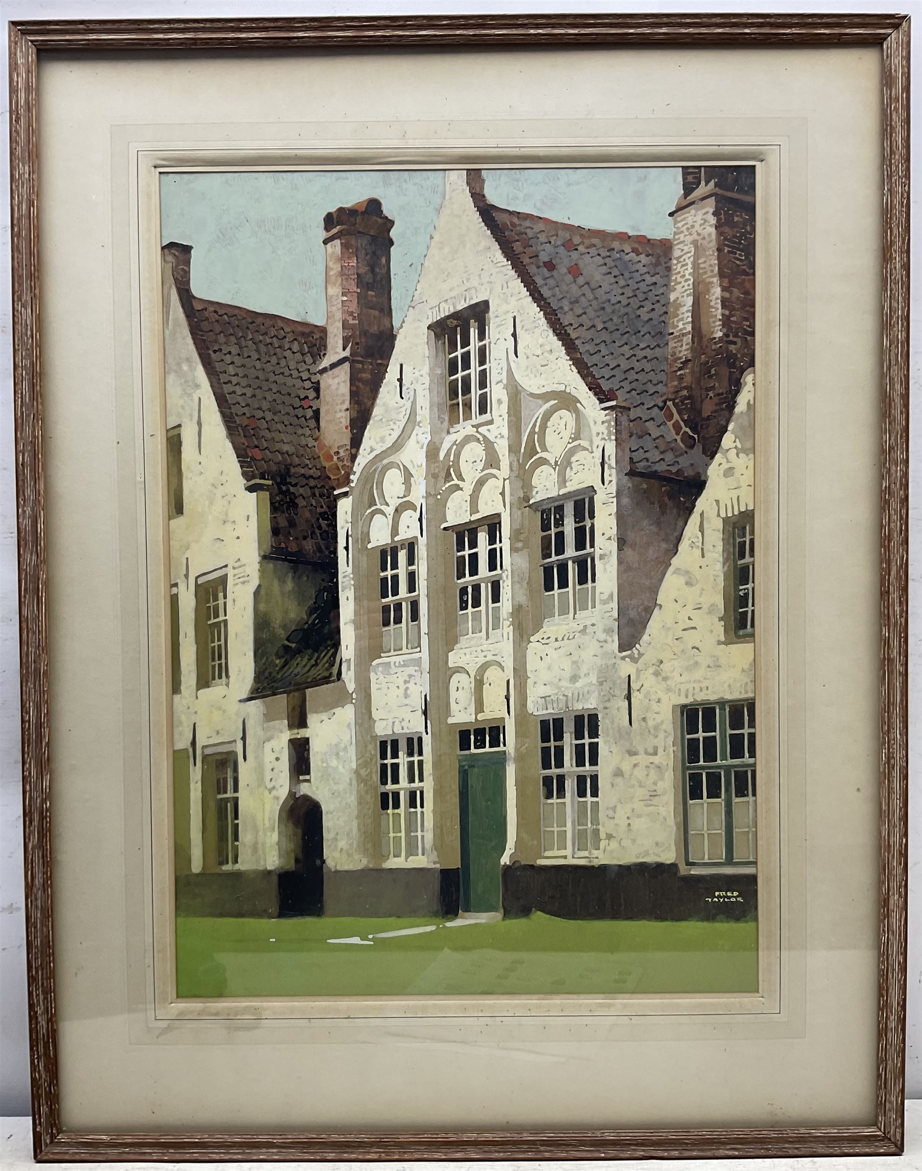 Fred Taylor (British 1875-1963): 'A Building in Bruges', gouache signed, titled on exhibition label verso 62cm x 44cm 
Provenance: exh. Royal Institute of Painters in Water Colours, label verso
