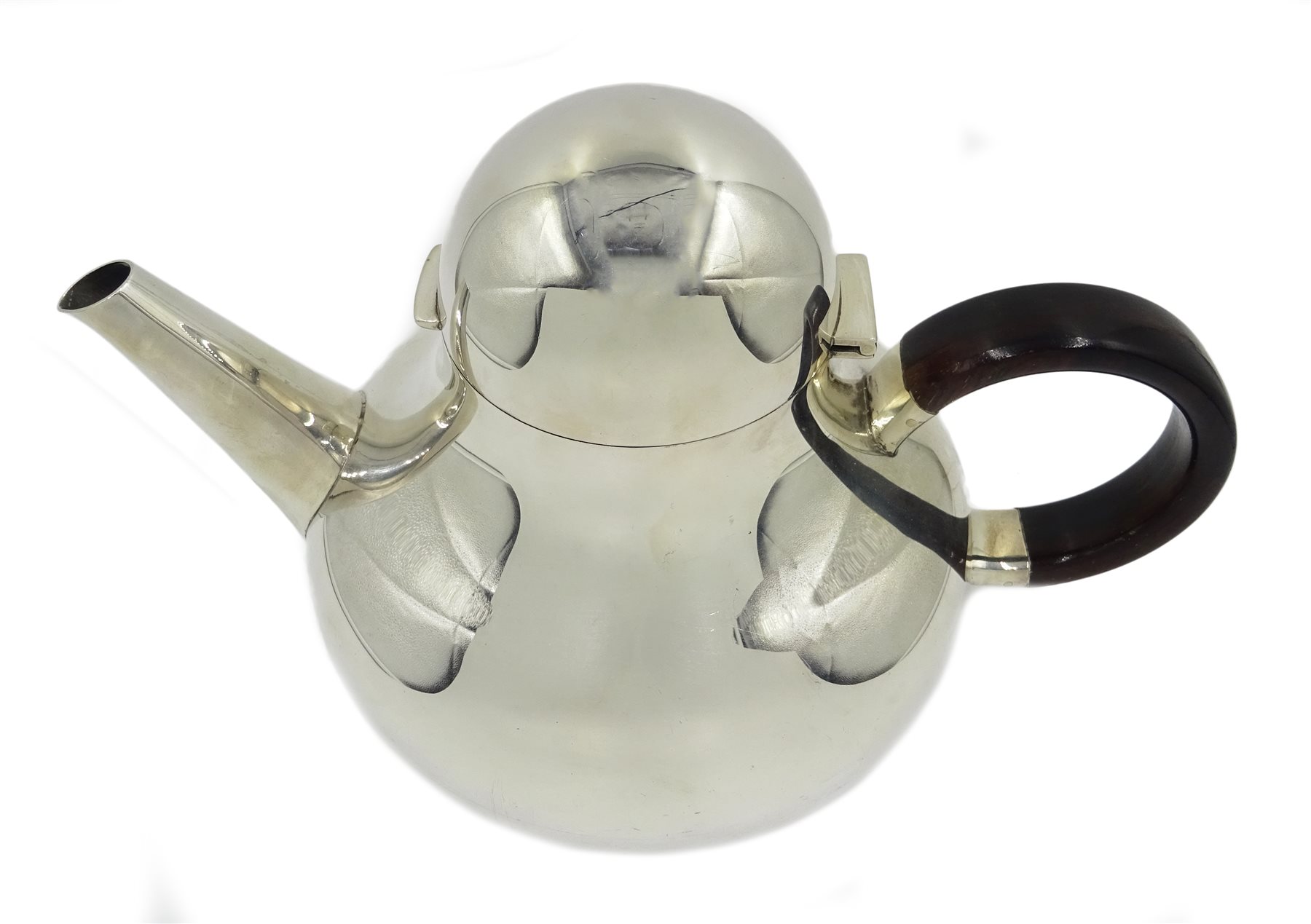 Robert Radford Welch silver teapot, bulbous body, plain dome cover with