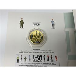 'Thank You To Our Key Workers Official Charity Coin Collection' comprised of fourteen Queen Elizabeth II Samoa half dollar coins including one minted in fine silver, the others being plated, housed in the official folder