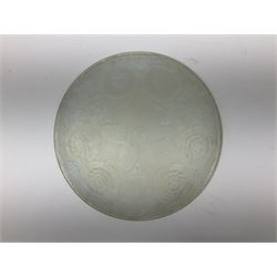 Early 20th century French opalescent shallow glass dish, with moulded floral decoration, D31.5cm
