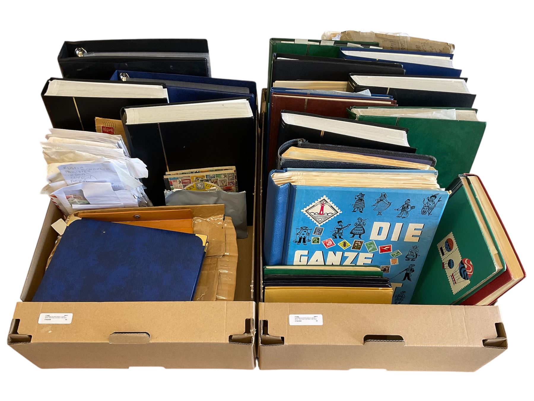 Great British and World stamps, in various albums, stock books, and loose, in two boxes