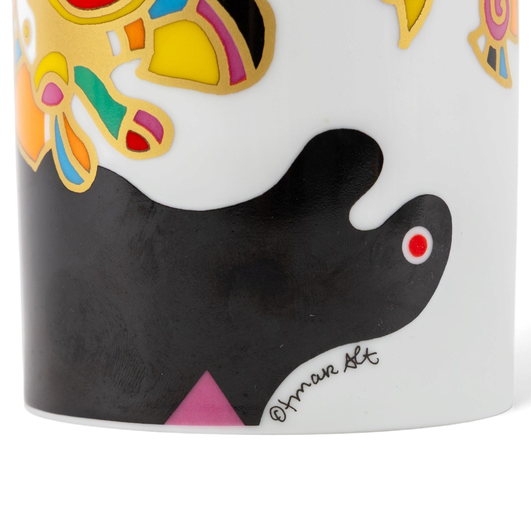 Otmar Alt (German 1940-) for Rosenthal Studio Line - porcelain cylinder vase with whimsical figures, H18.5cm