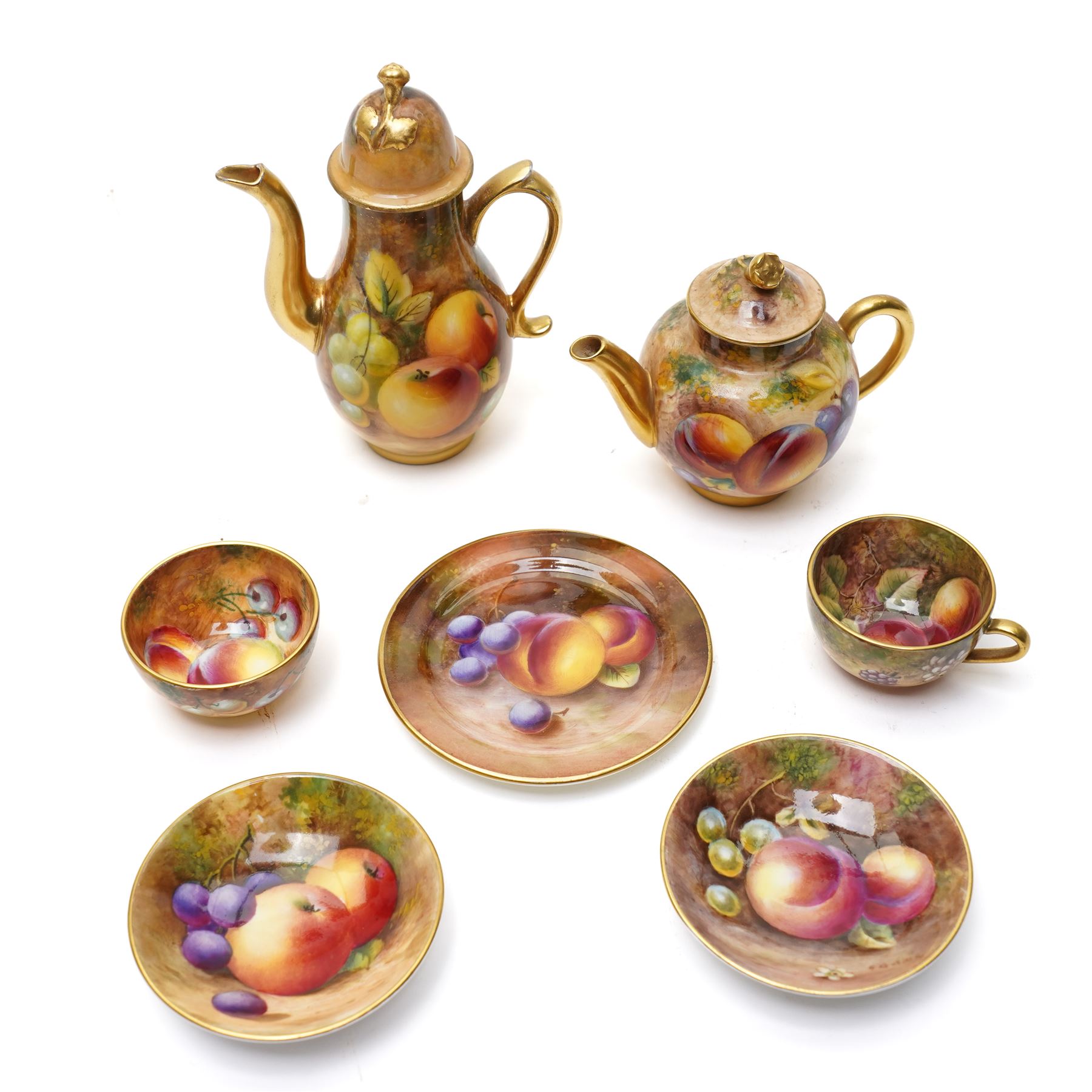 Collection of Royal Worcester hand-painted miniature tea wares