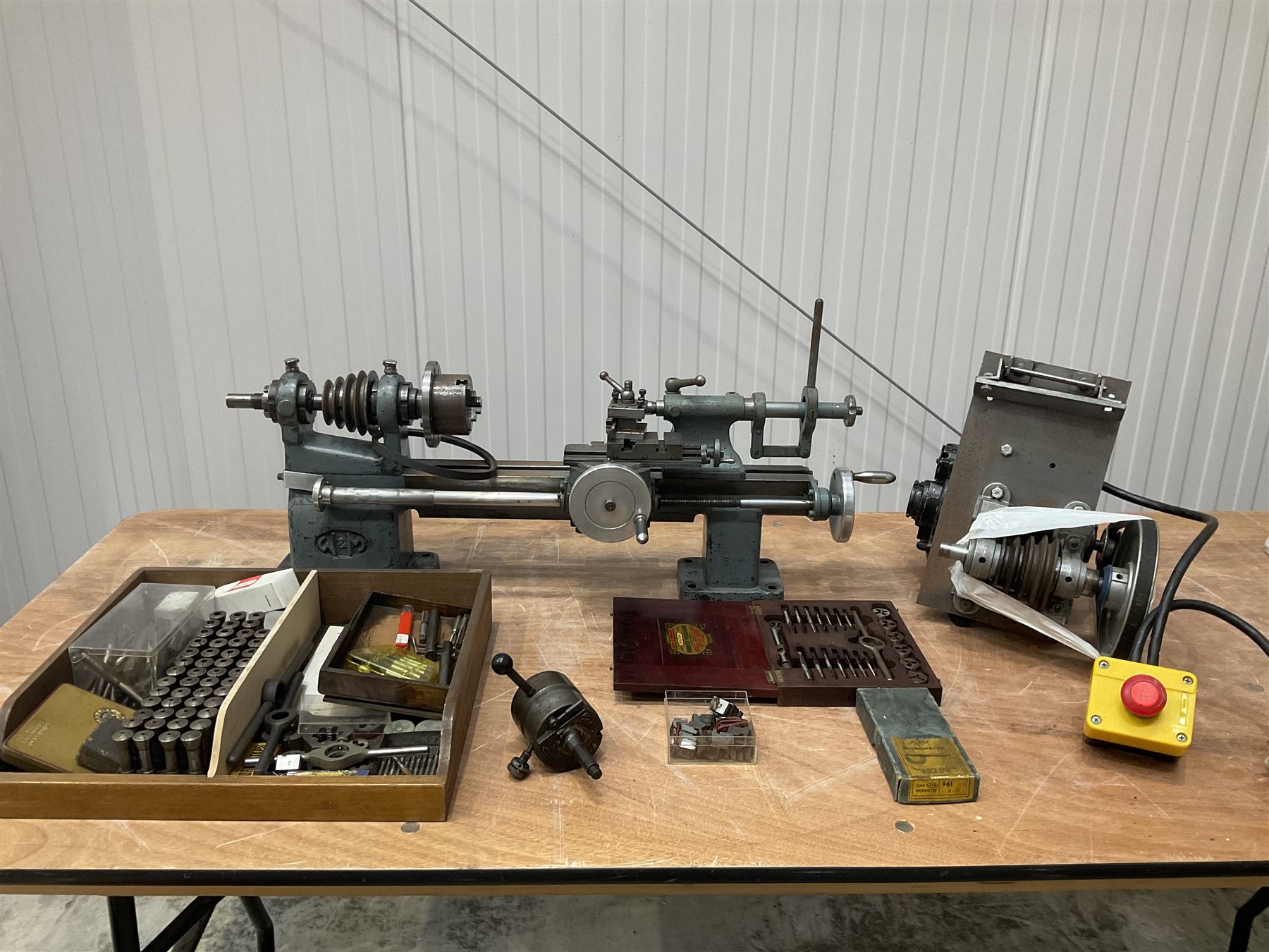 WM precision lathe with Thompson Houston electric motor together with Alfred Herbert die head and bits - THIS LOT IS TO BE COLLECTED BY APPOINTMENT FROM DUGGLEBY STORAGE, GREAT HILL, EASTFIELD, SCARBOROUGH, YO11 3TX