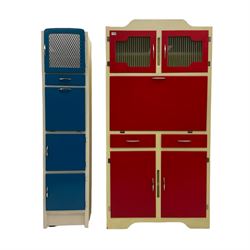 Mid-20th century painted kitchen cabinet, and matching narrow kitchen unit