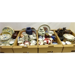  Set of six Hammersley tea cups, Wedgwood tea ware, Mason's 'Regency' part dinnerware, Royal Crown Derby Posies vase, 20th century Delft vase (a/f), Capodimonte tramp figure, shire horse model and other decorative ceramics and miscellanea in four boxes  