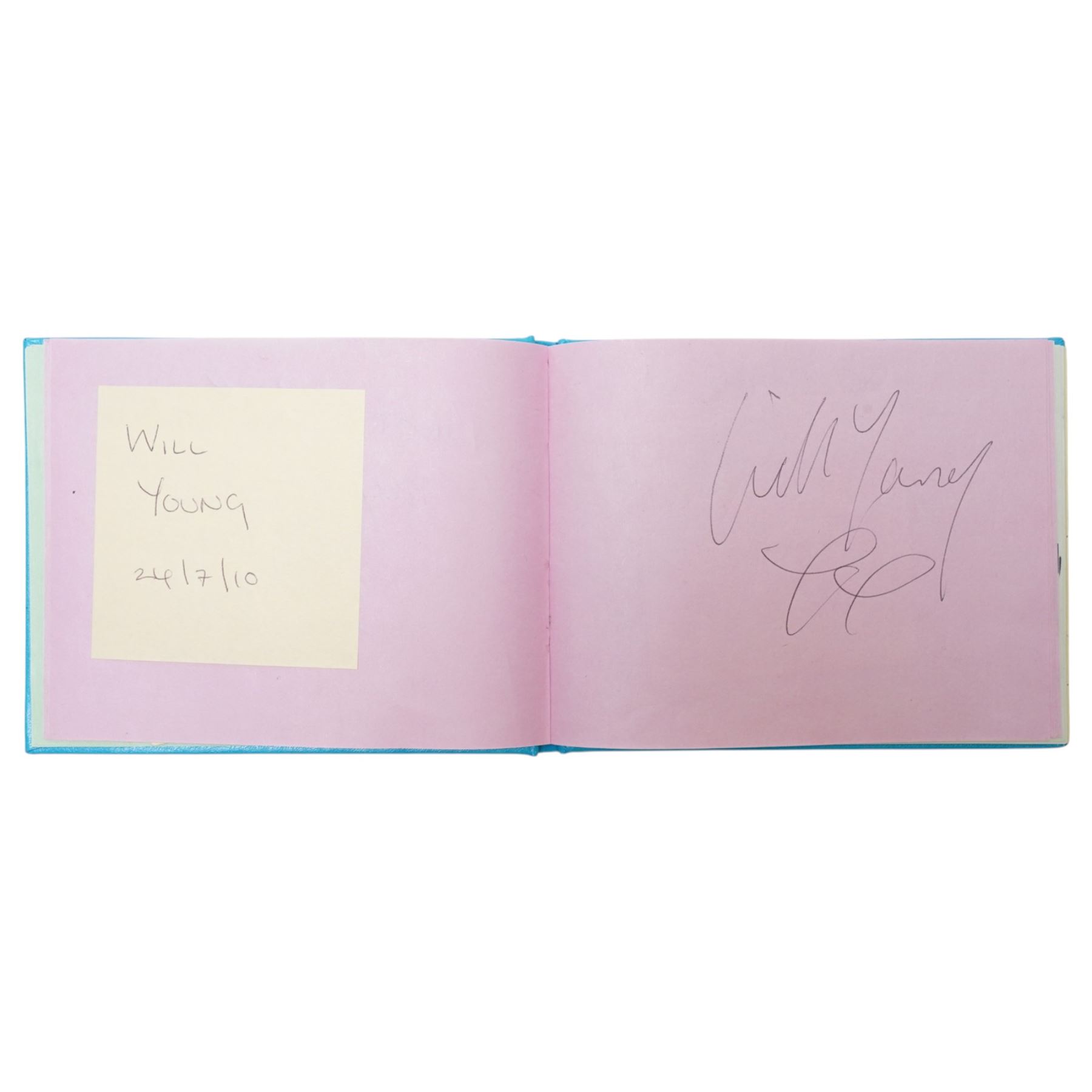 Two autograph books including sporting, entertainment and other autographs including Ricky Tomlinson, Steve Cram, Terence Stamp, members of Groove Armada, Geoffrey Boycott, JLS, Jimmy Carr etc over 120 signatures collected by G4 Security at Jersey Airport 2010-2012 and four menus with signatures of Harold Wilson, Jim Callaghan and other Labour Party politicians etc