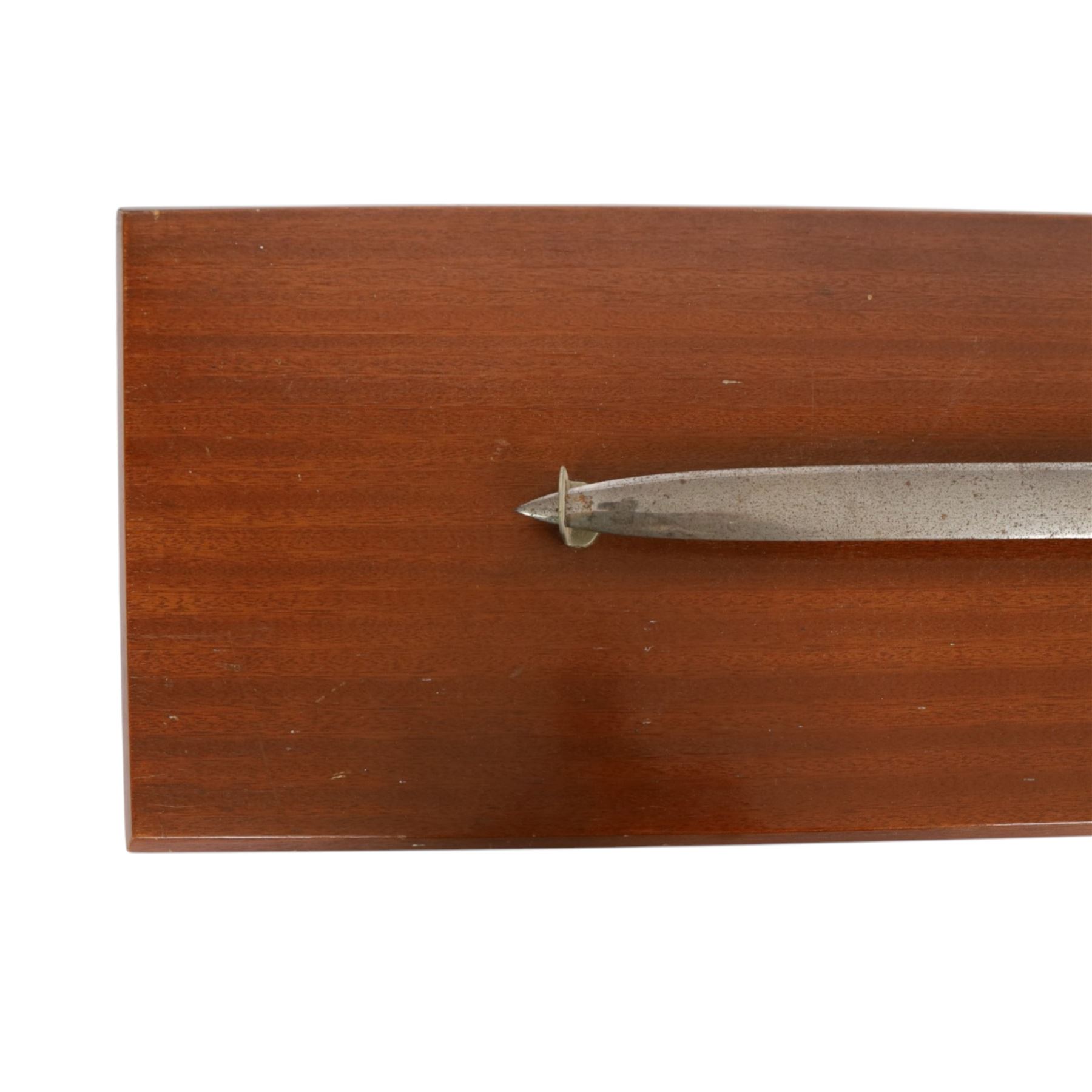 Wilkinson Sword, with 76cm double edge blade, etched with makers name and decoration, wooden grip, brass guard and hilt, together with another sword