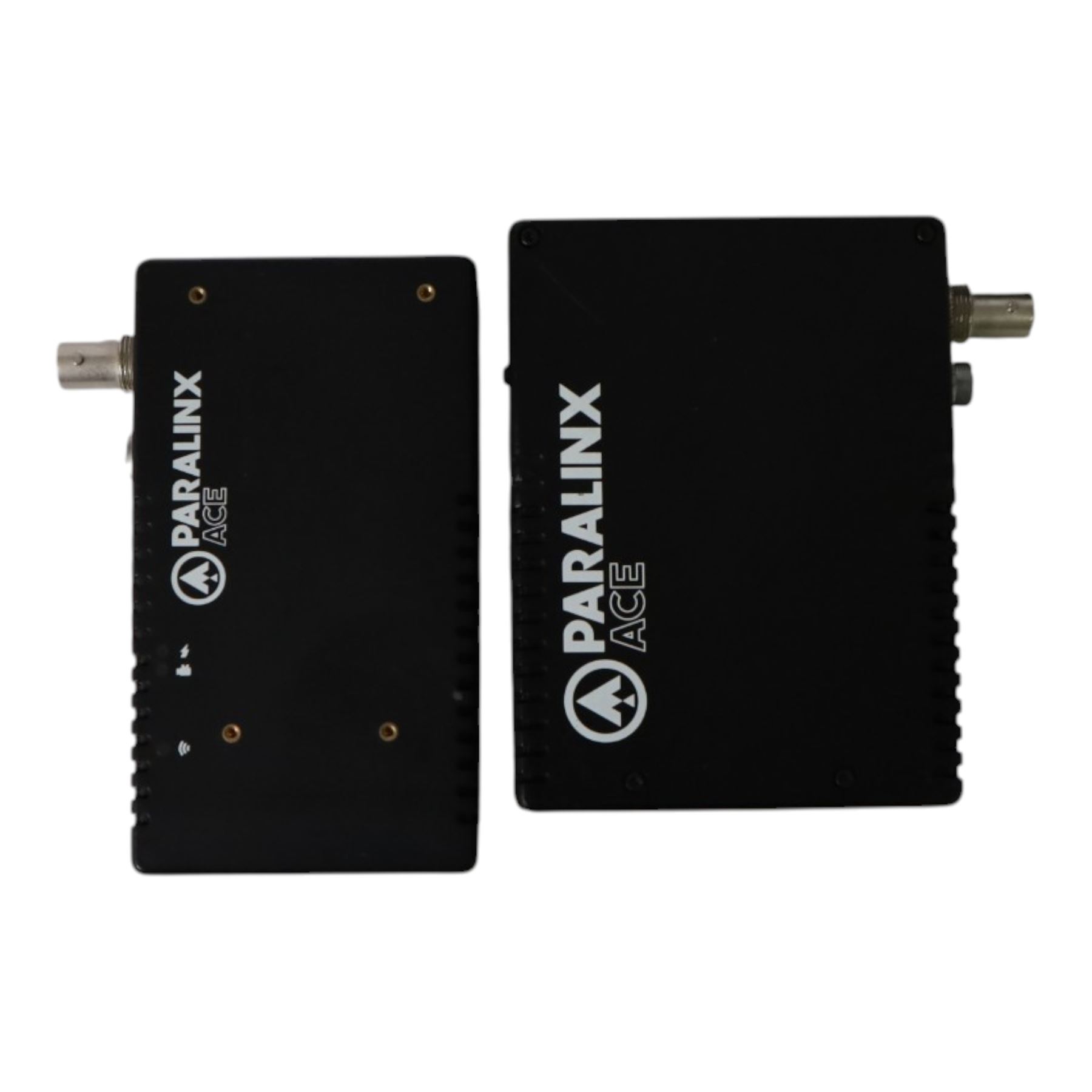 Paralinx Ace wireless transmitter and receiver set, with two SmallRig magic arms, associated cables including four D-tap to two-pin lemo cables, two short and one long SDI cables and SmallRig clamp, contained within Peli 1400 case