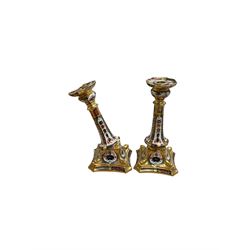 Pair of Royal Crown Derby Imari Pattern Candlesticks, numbered 1128, H27cm