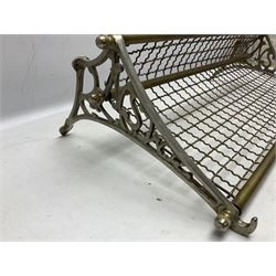 Railway interest - carriage compartment style wall mounting brass and mesh luggage rack, the ends cast with the initials NSWR (New South Wales Railroad) L77cm