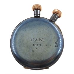 Semikrograph military gun metal 1/50 second stop watch, patent No.73392/93,  back case stamped E & M 1051, inner case stamped 83905, movement No. 6050
