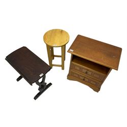 Small cabinet fitted with two drawers, oak stool, small oak drop leaf table (3)