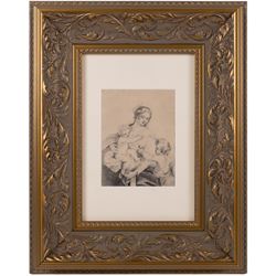 Dominique Vivant Denon (French 1747-1825): The Virgin Baby Jesus and John the Baptist, ink and pencil sketch, signed beneath mount verso 17cm x 13cm 