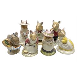 Six Royal Doulton Brambly Hedge figures, comprising Catkin DBH 12, Clover DBH 16, Lord Woodmouse DBH 4, Poppy Eyebright DBH 1, Mr Apple DBH 2, Old Mrs Eyebright DBH 9 and Beswick Beatrix Potter Appley Dapply figure, all with printed marks beneath