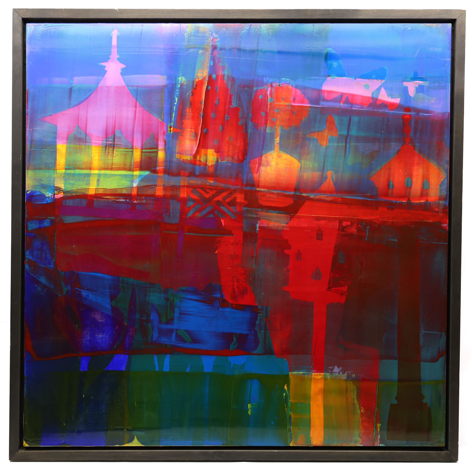 Gillian Ross Kelsey (British 1935-2025): 'Night Garden', acrylic glaze on board, signed and titled verso 91cm x 91cm 