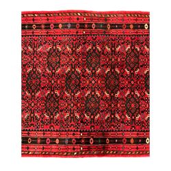 North West Persian Malayer red ground runner, the field decorated with repeating Herati motifs, multi-band border with geometric design 