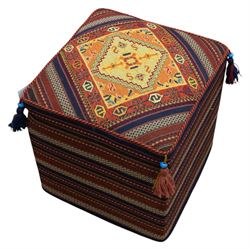 South West Persian Qashqai stool, square flatwoven top with central geometric medallion en...